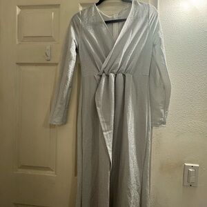 Elegant Holiday Silver Wrap Dress